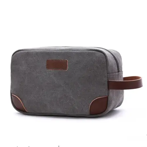 Vintage 16oz waxed canvas and genuine leather toiletry bag for groomsmen gifts and heritage travel brands